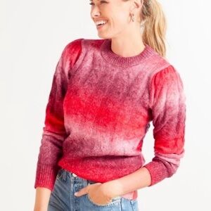Jamison Ombré Red Multi, Crew Neck, Cable Knit Sweater, Puff Shoulder, Size M